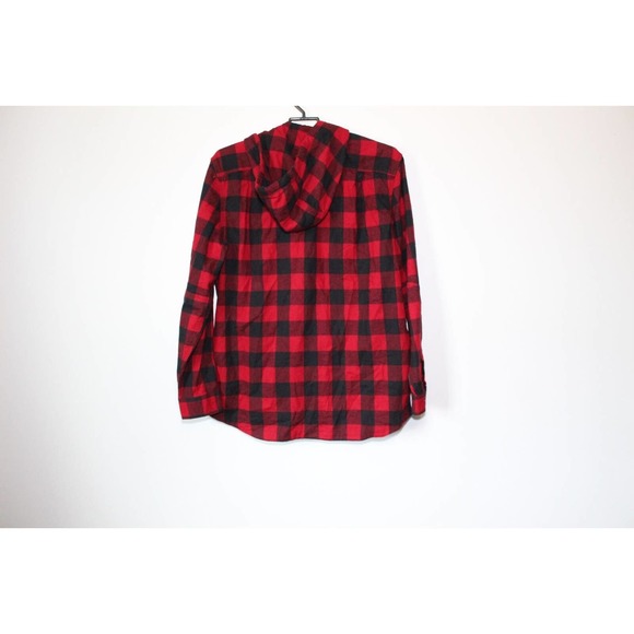L.L. Bean Men's Scotch Plaid Flannel Hooded Shirt Tartan Red Large Tall H13844 - Picture 10 of 10